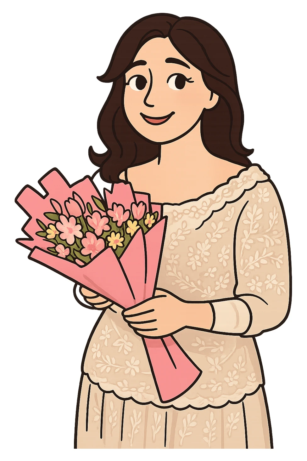 Create a cartoon sticker in Flat Toon style with a loving expression, transparent background. sticker