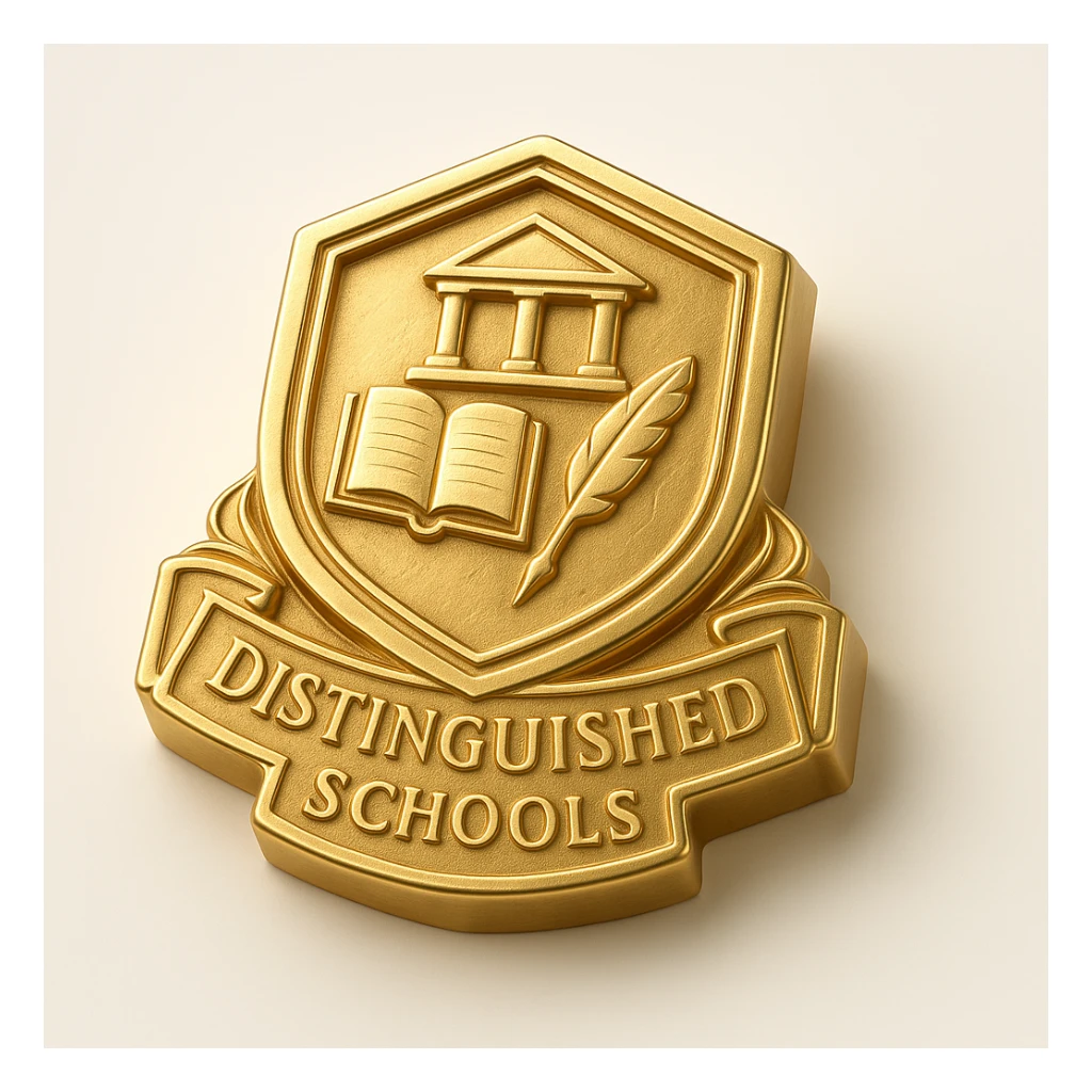 prestigious label or badge for distinguished schools, designed in pure gold, with elegant details and a sense of academic excellence sticker