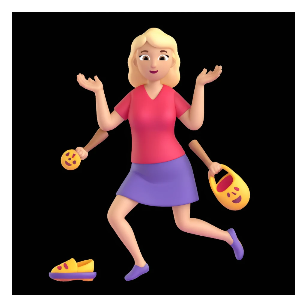a mom with both arms extended, one hurling a slipper with intense expression, emoji style sticker