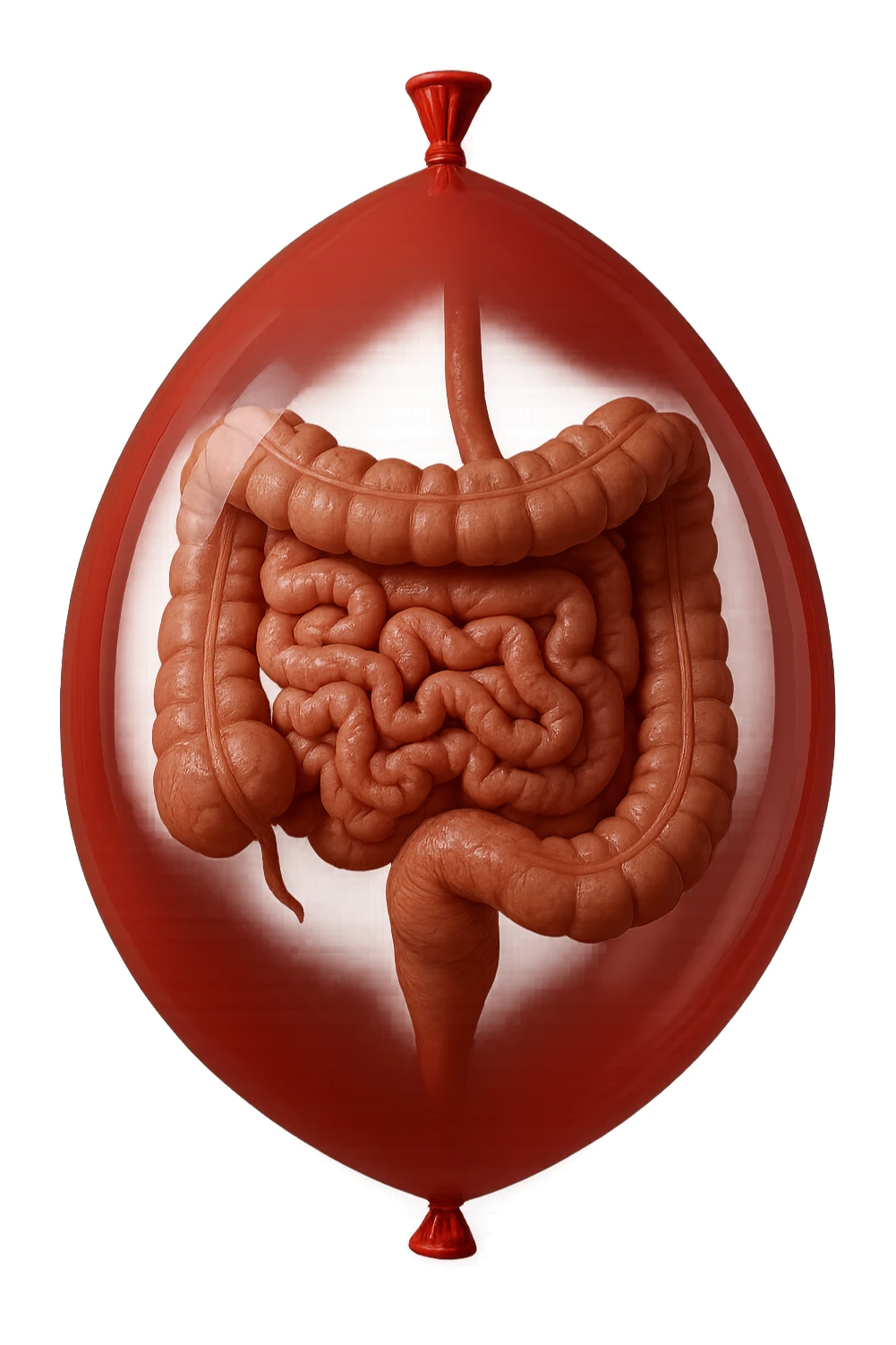 intestino umano anatomico chiuso in un palloncino rosso, iperrealistico 4k sticker