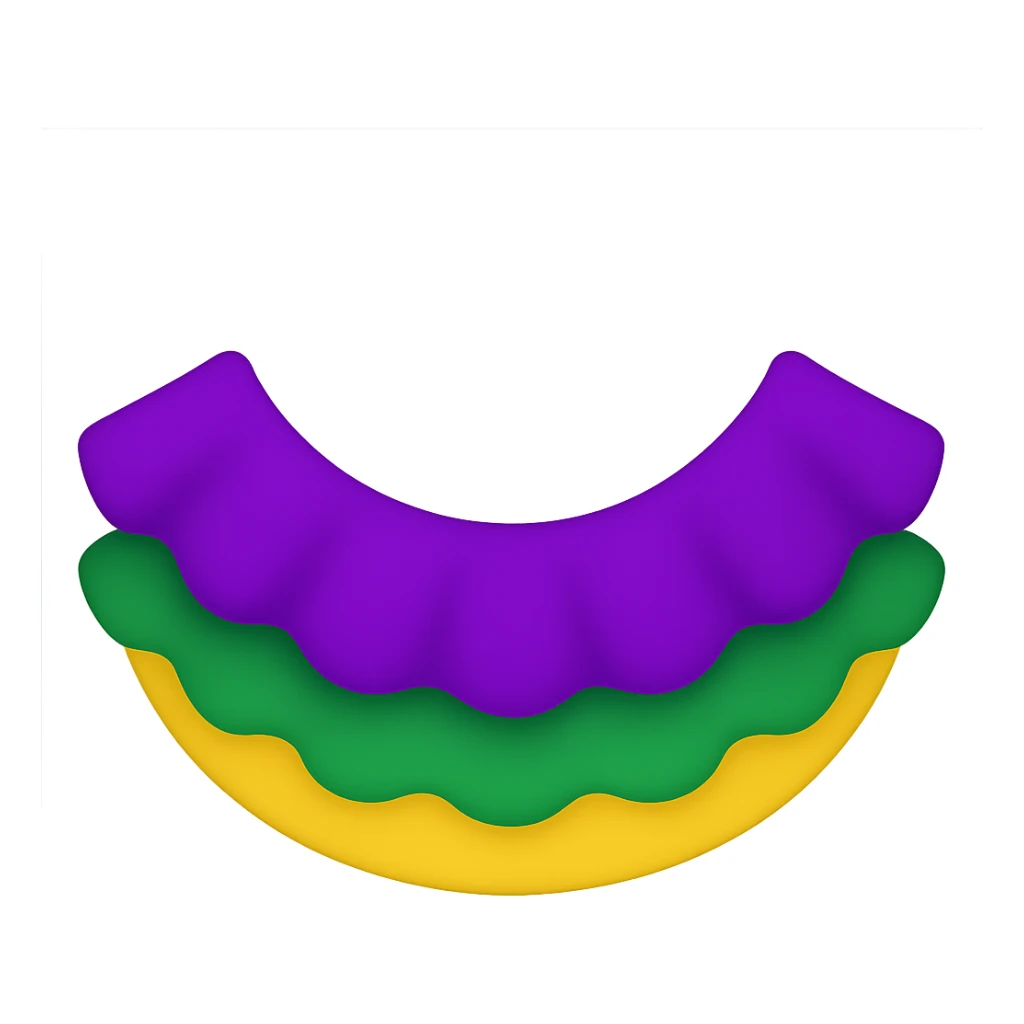 Simplify the Mardi Gras collar to basic purple, green, and gold ruffles in an emoji style. Keep the transparent background. sticker