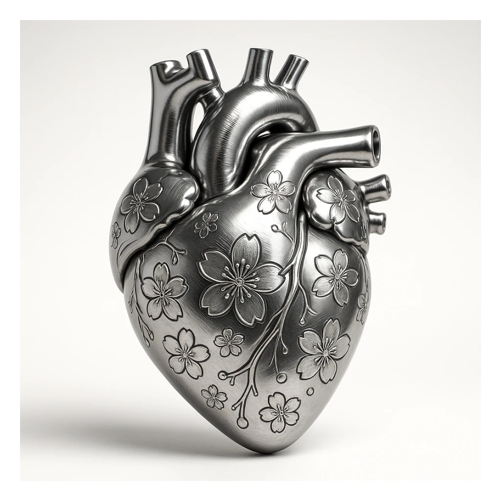 heart with sakura and silver accents sticker