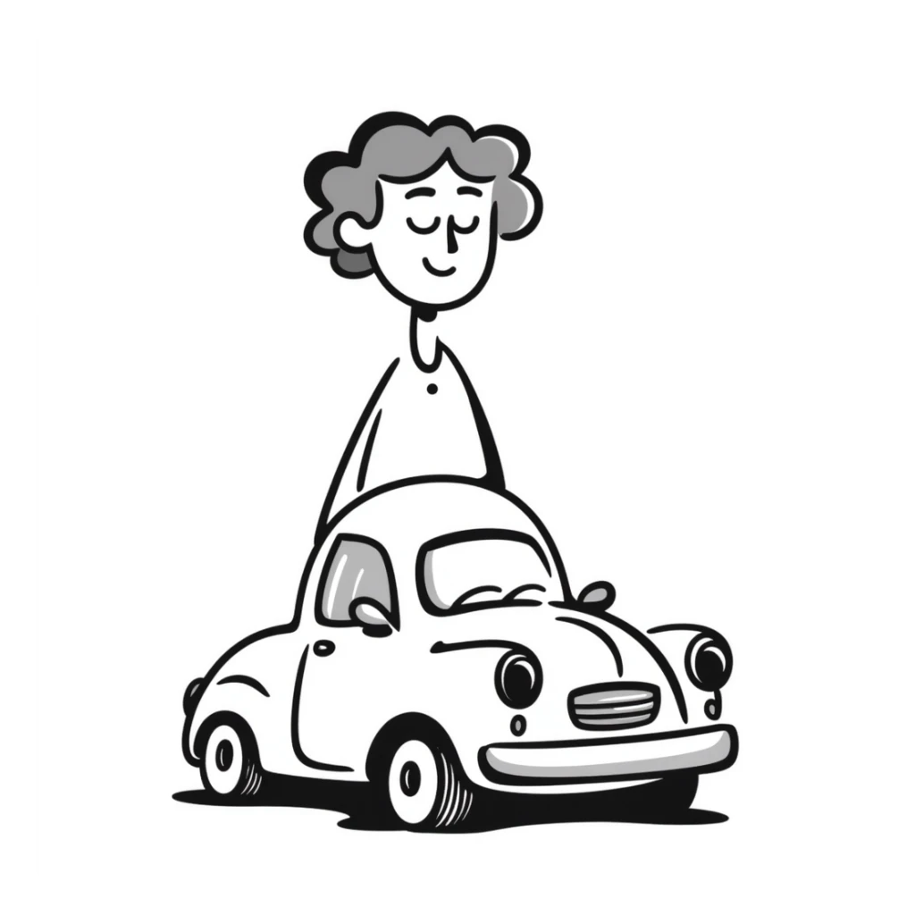 hand-drawn doodle style body with a French car face sticker