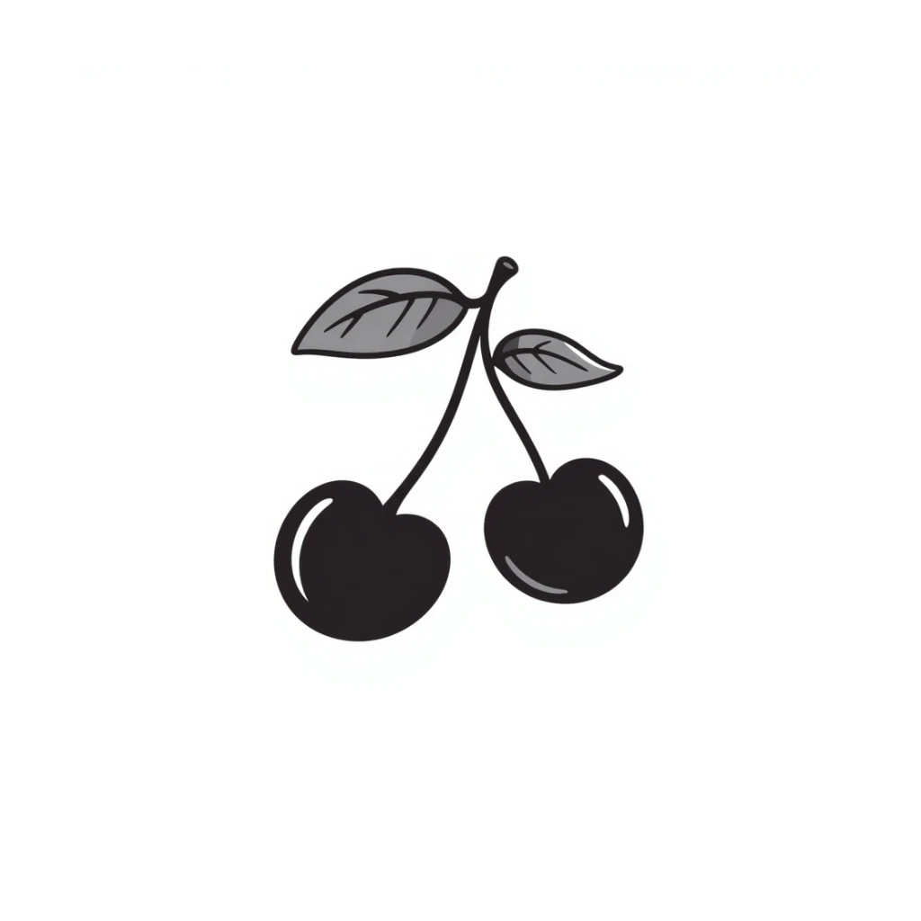 Hand-drawn pair of cherries with stem and leaves sticker