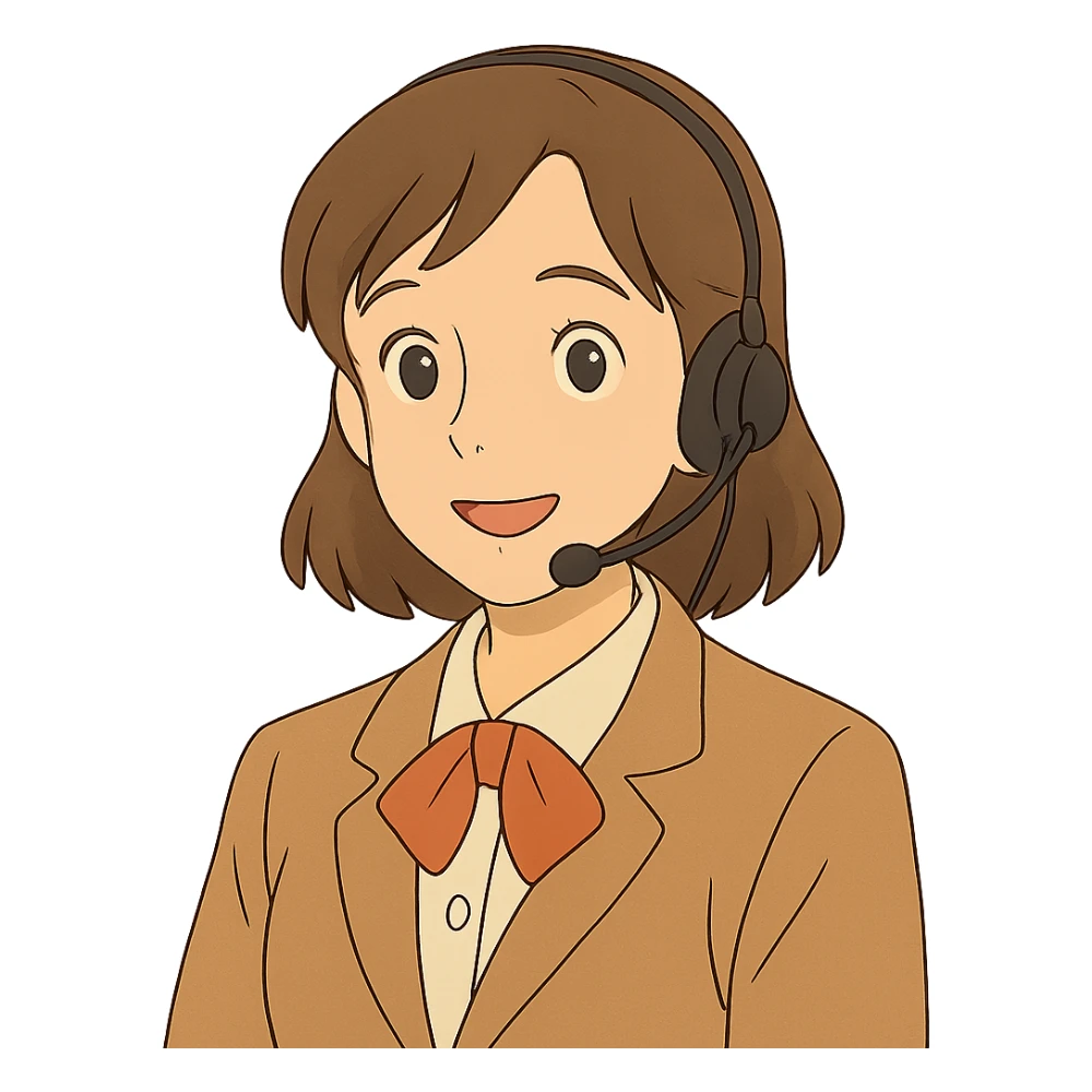 ghibli style AI voice receptionist wearing a headset, friendly expression, transparent background sticker