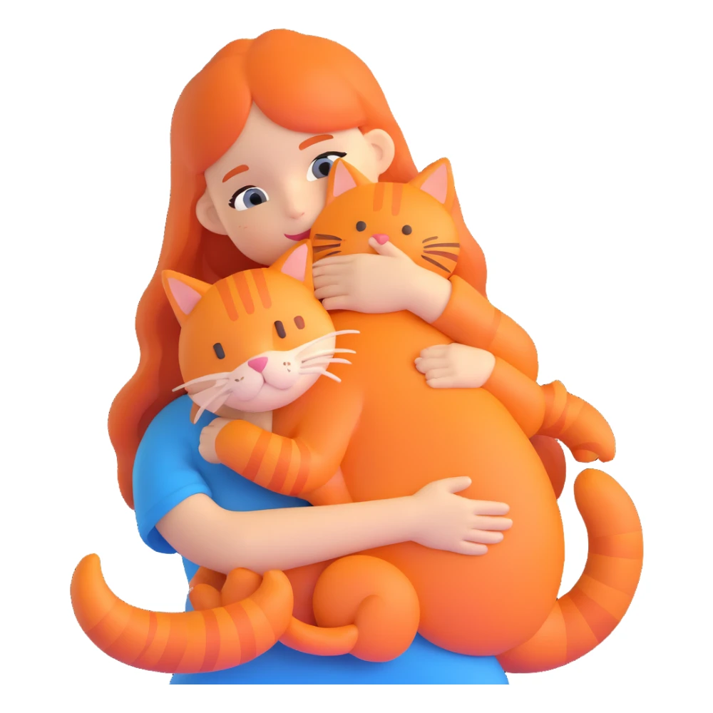 girl with long hair hugging an orange cat sticker