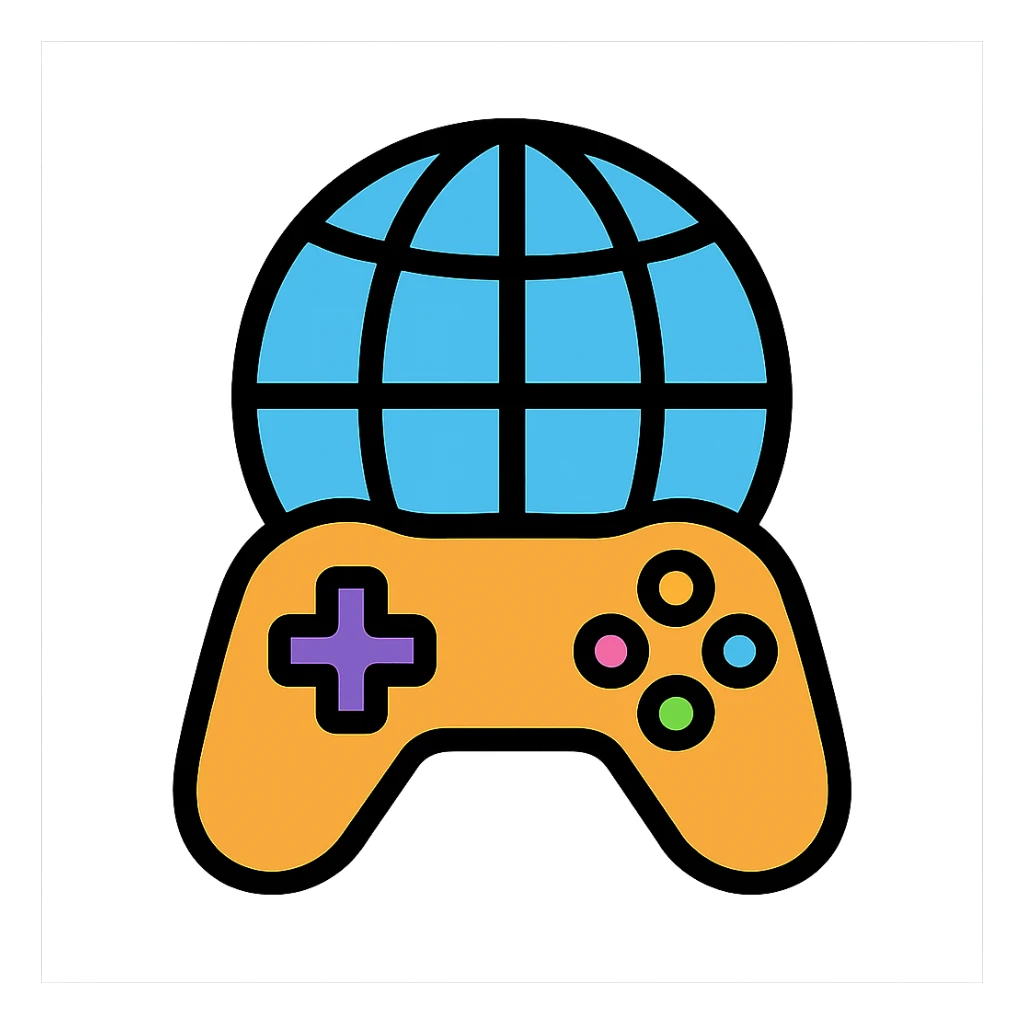 creative fusion of a globe with meridians merged with a gaming controller, icon style sticker