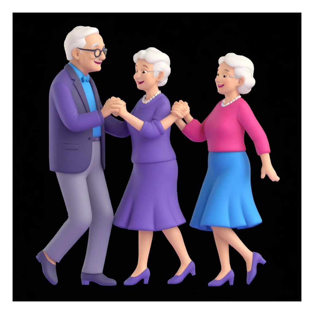 elderly couple dancing closely, smiling at each other, realistic 3D style, romantic mood sticker