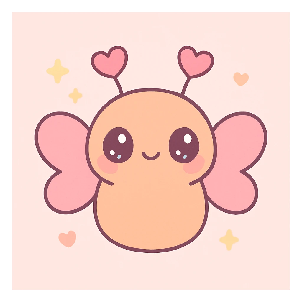 a love bug with big eyes and heart wings, kawaii style sticker