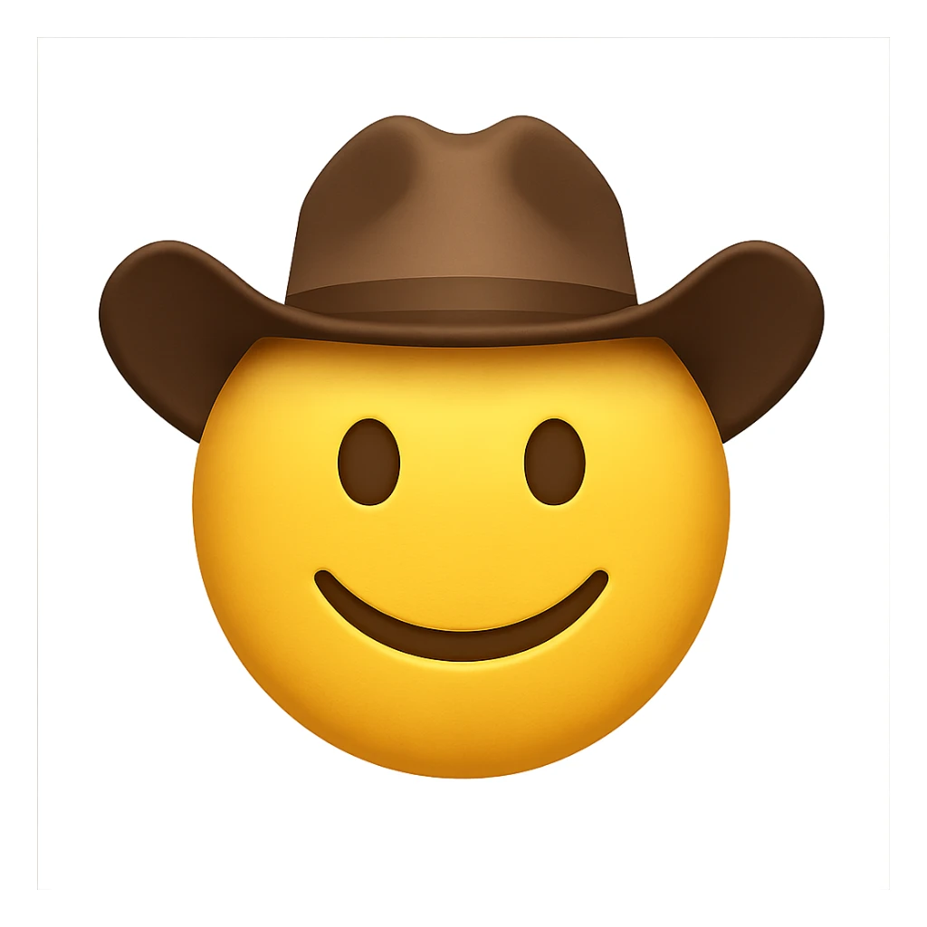 yellow face with cowboy hat emoji, digital illustration sticker