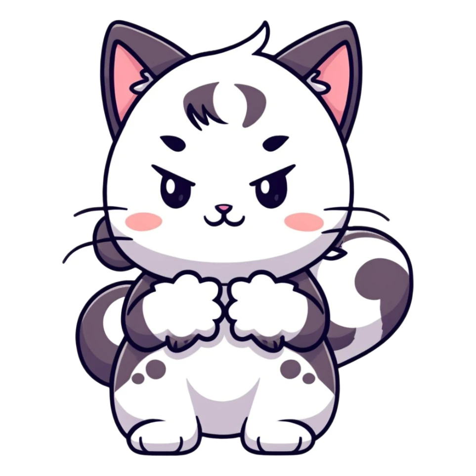 adorable chibi catgirl with cat paws, fluffy tail, oversized head and small body sticker