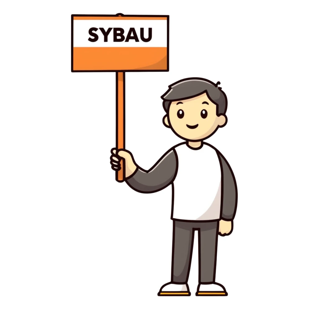 realistic portrait of man with sign saying sybau sticker