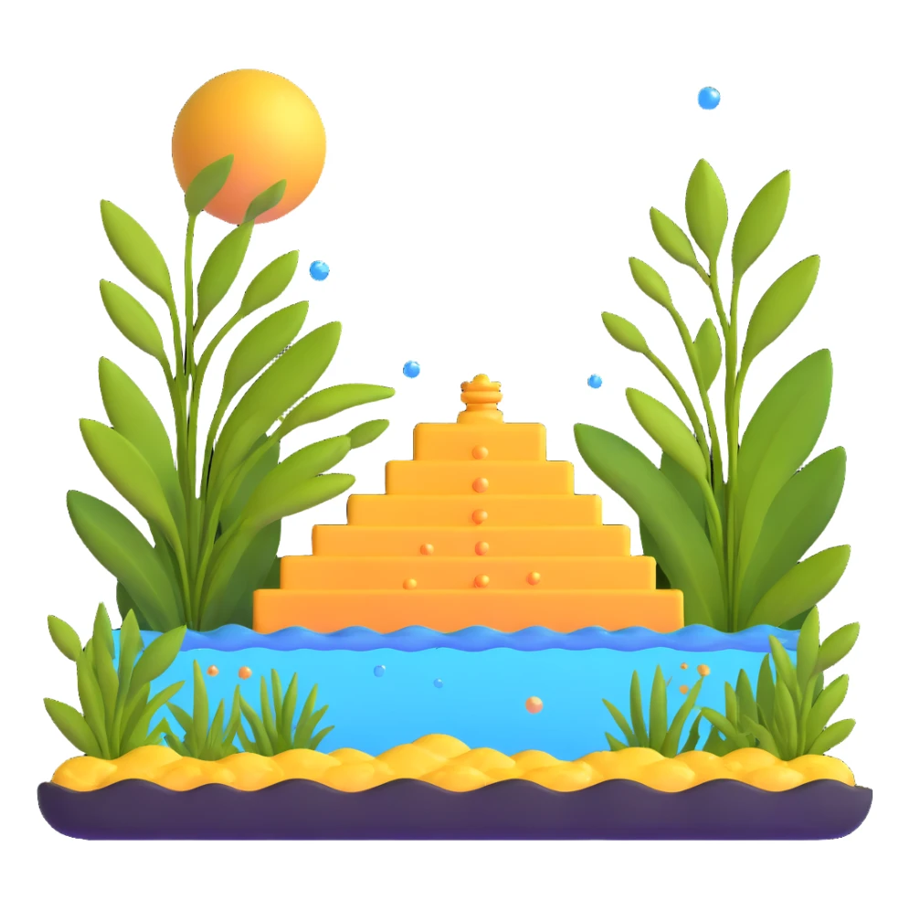 Anunnaki golden underwater base with aquatic plants and bubbles sticker