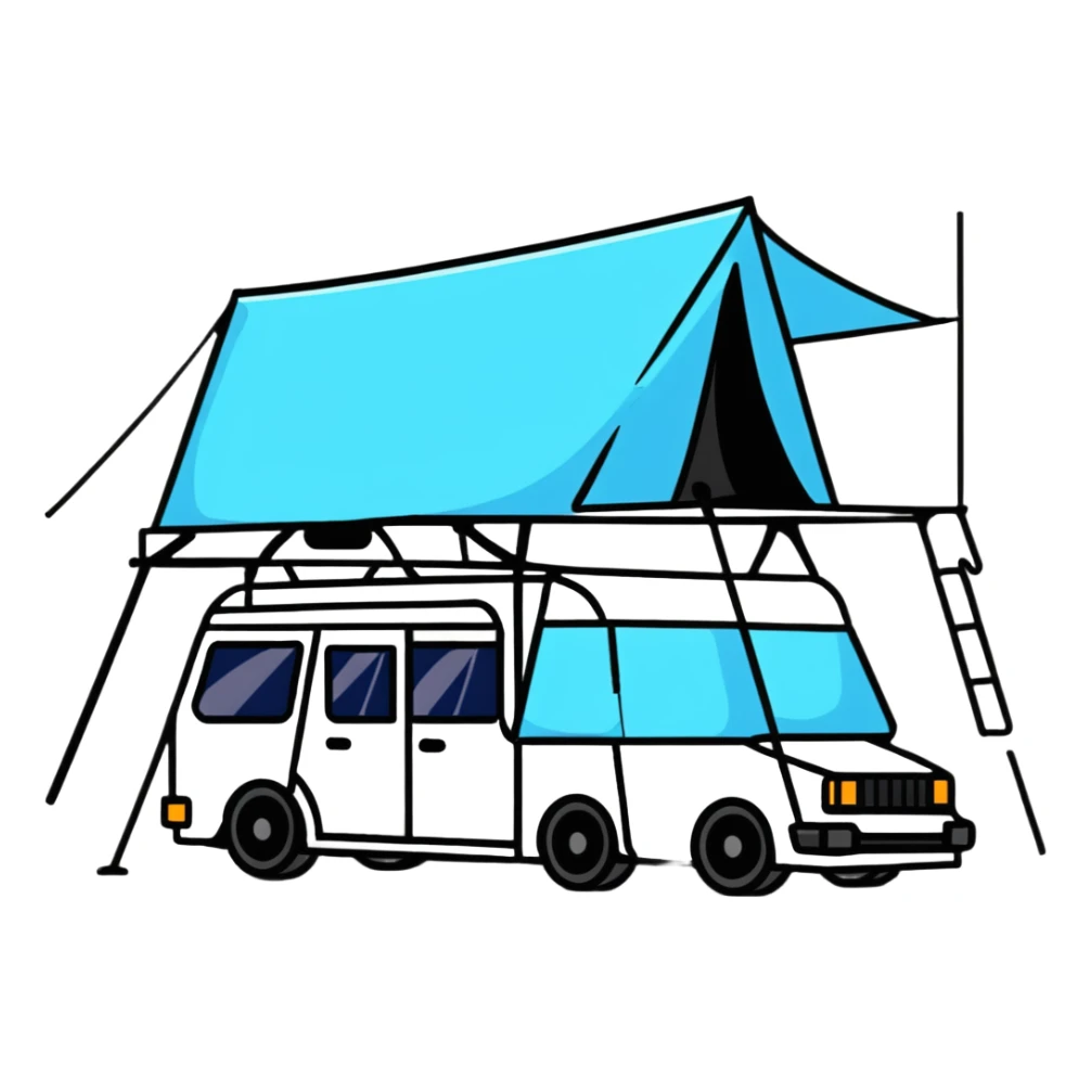 black car with roof tent sticker