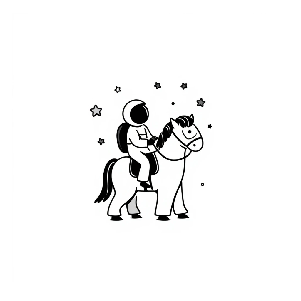 astronaut on horseback with stars in background sticker