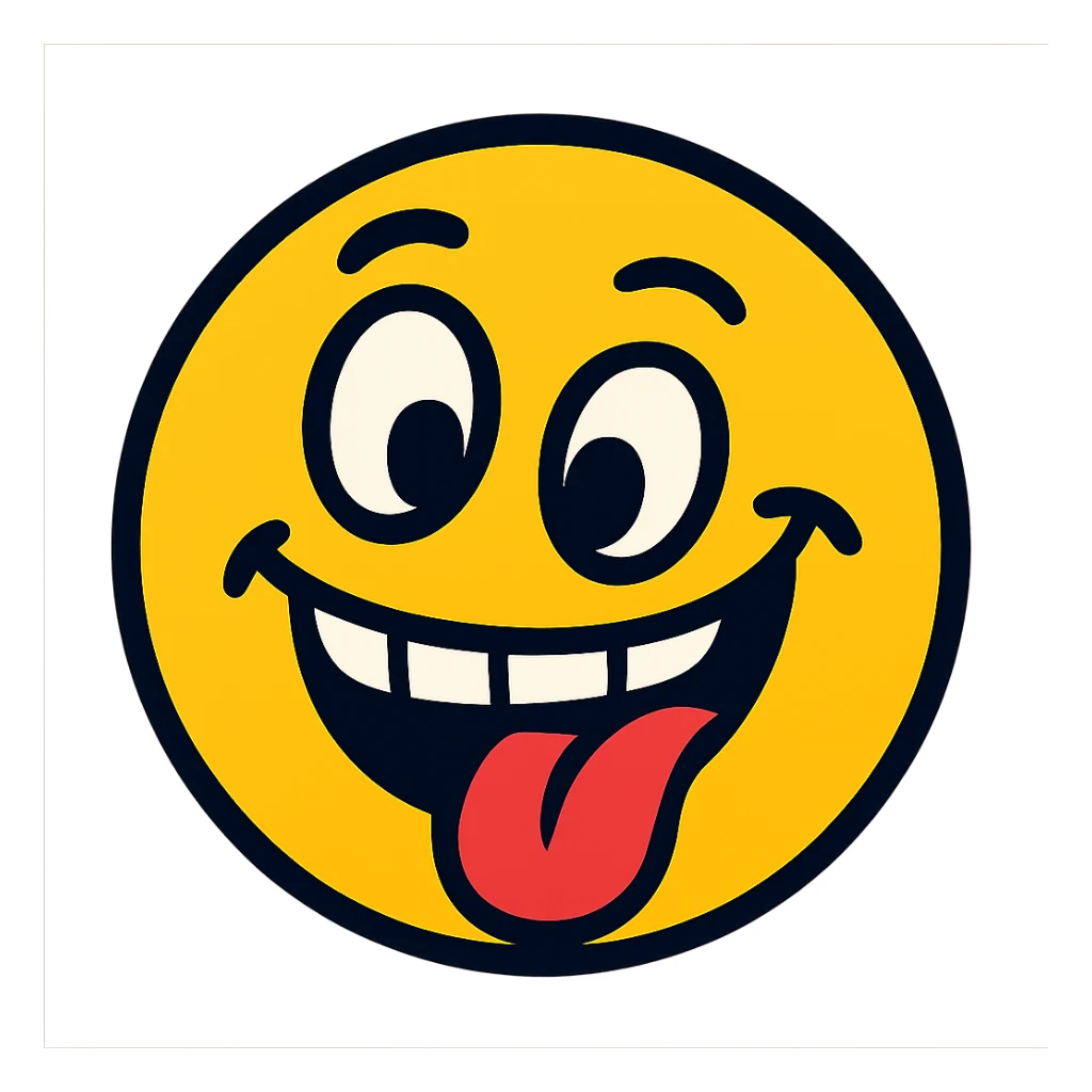 goofy classic emoji with bold lines, fun expression sticker