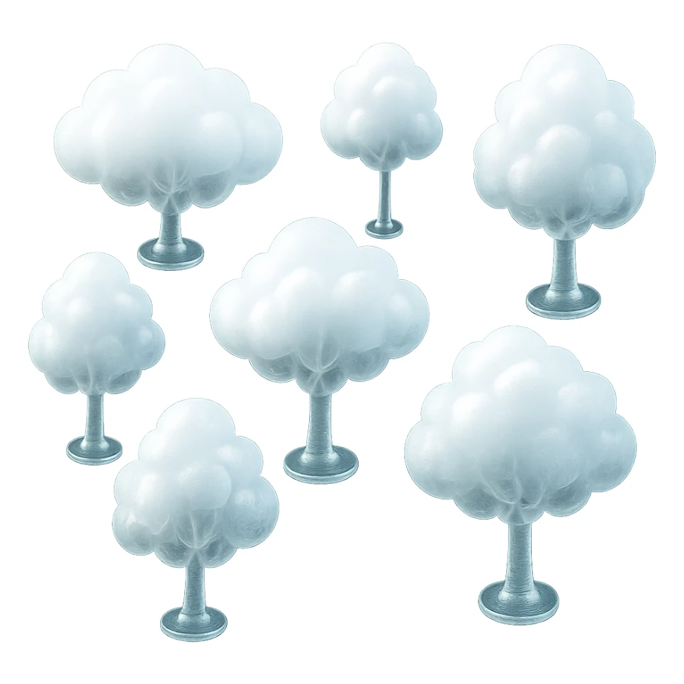 tree with a crown made of very bright white fluffy convex clouds, matte glass style sticker