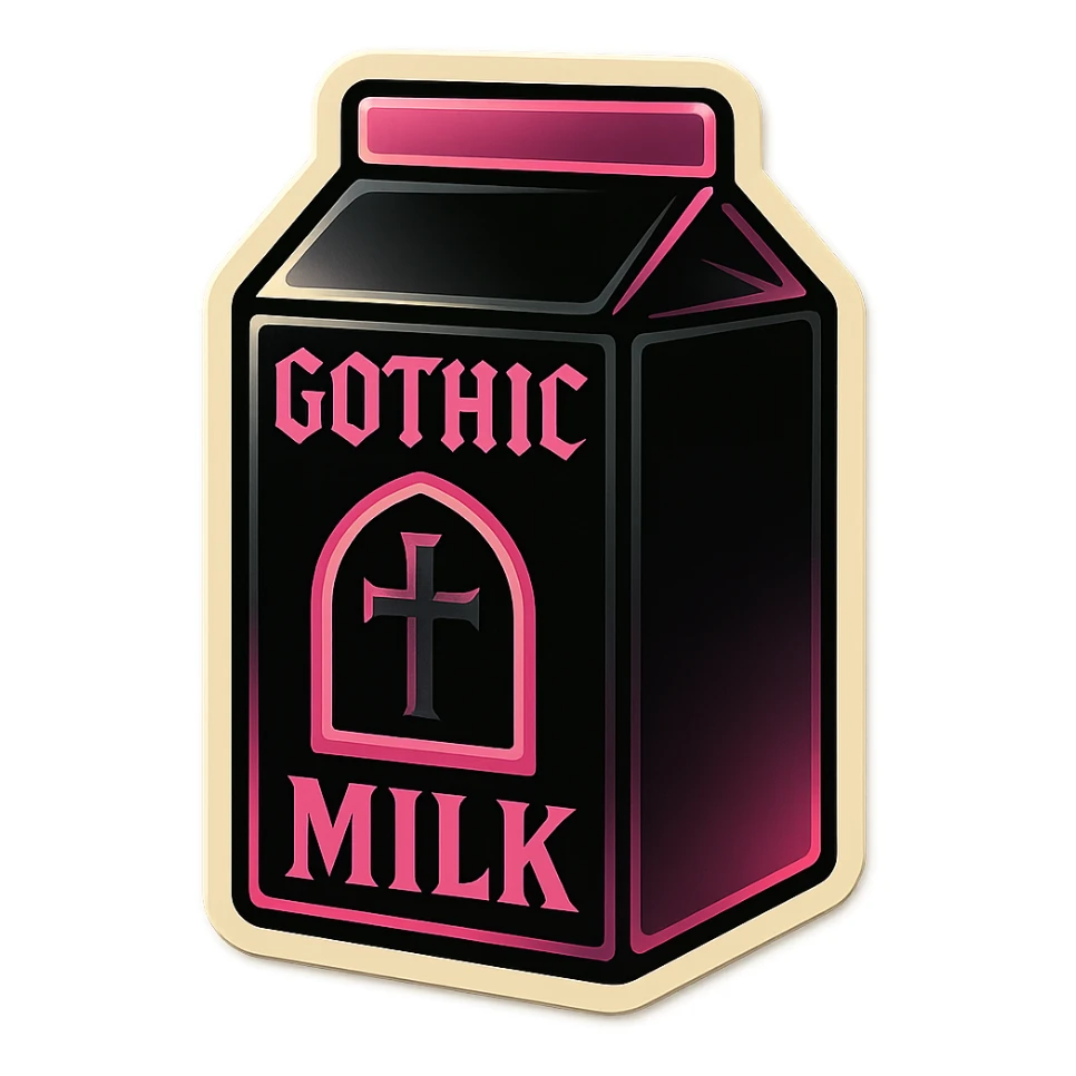 gothic milk carton, black and pink colors sticker