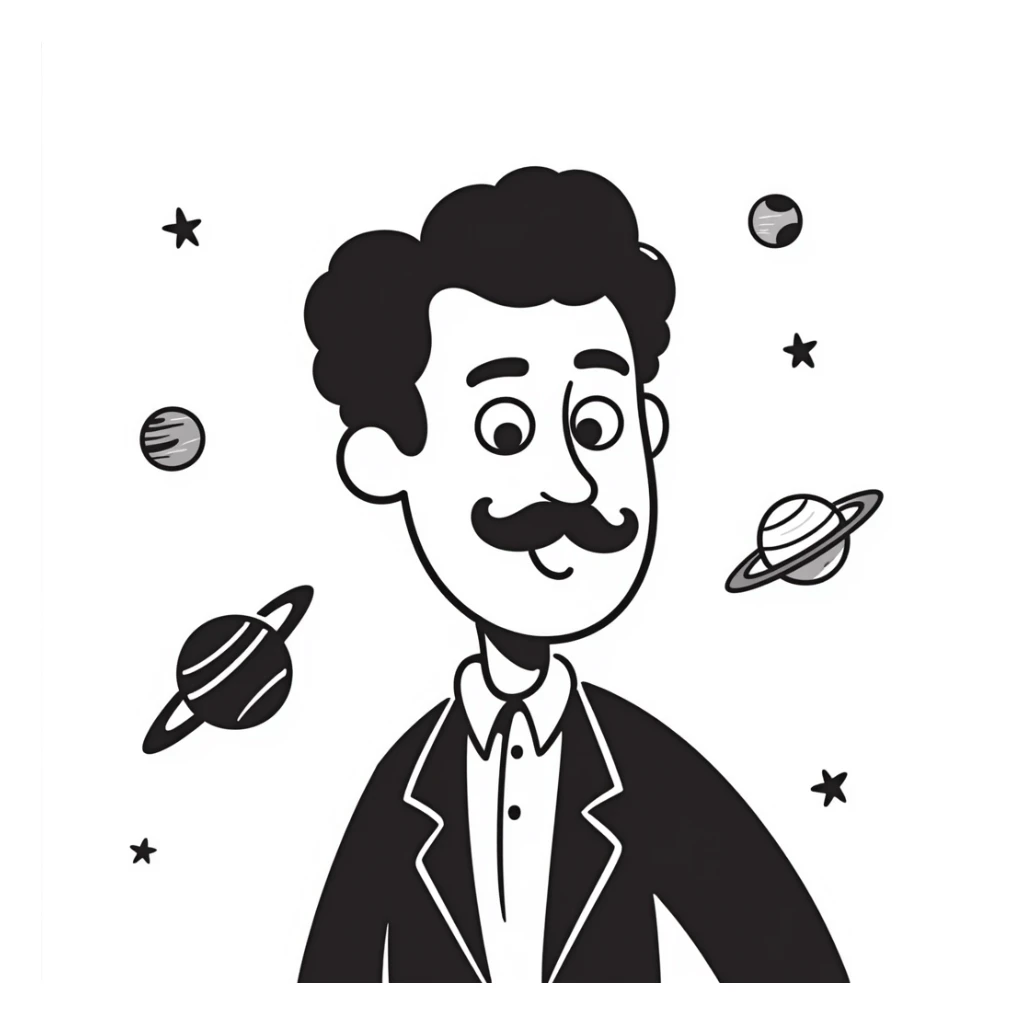 Neil deGrasse Tyson, famous astrophysicist with a mustache, wearing a suit, planets in background sticker