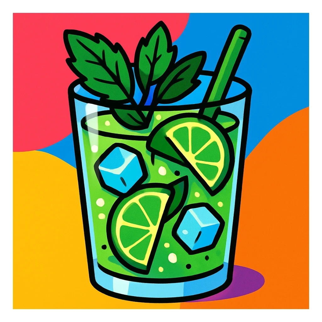 a glass of mojito, vibrant illustration sticker