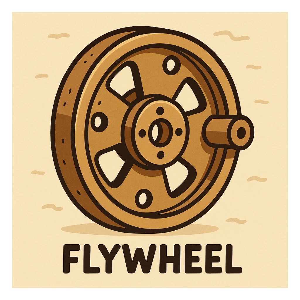 a flywheel, stylized, cartoon, bold lines sticker