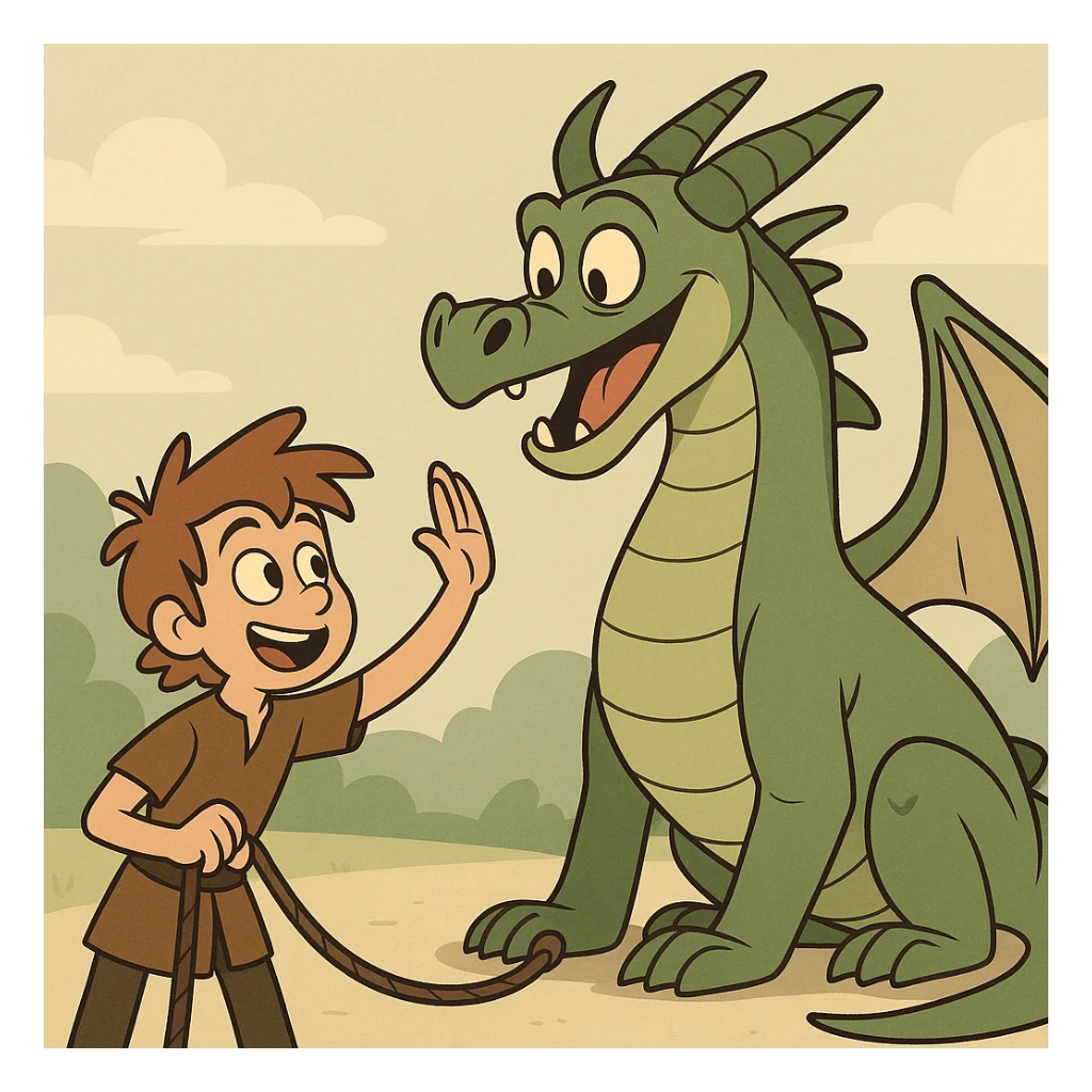 child training a friendly dragon, DreamWorks animation style sticker
