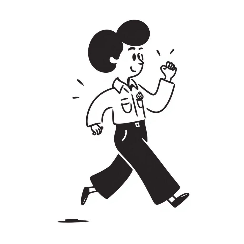 police officer running, hand drawn doodle style, energetic movement sticker
