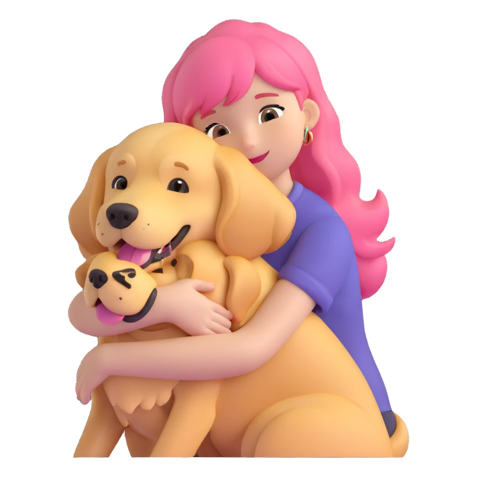 pink-haired girl hugging golden retriever sticker