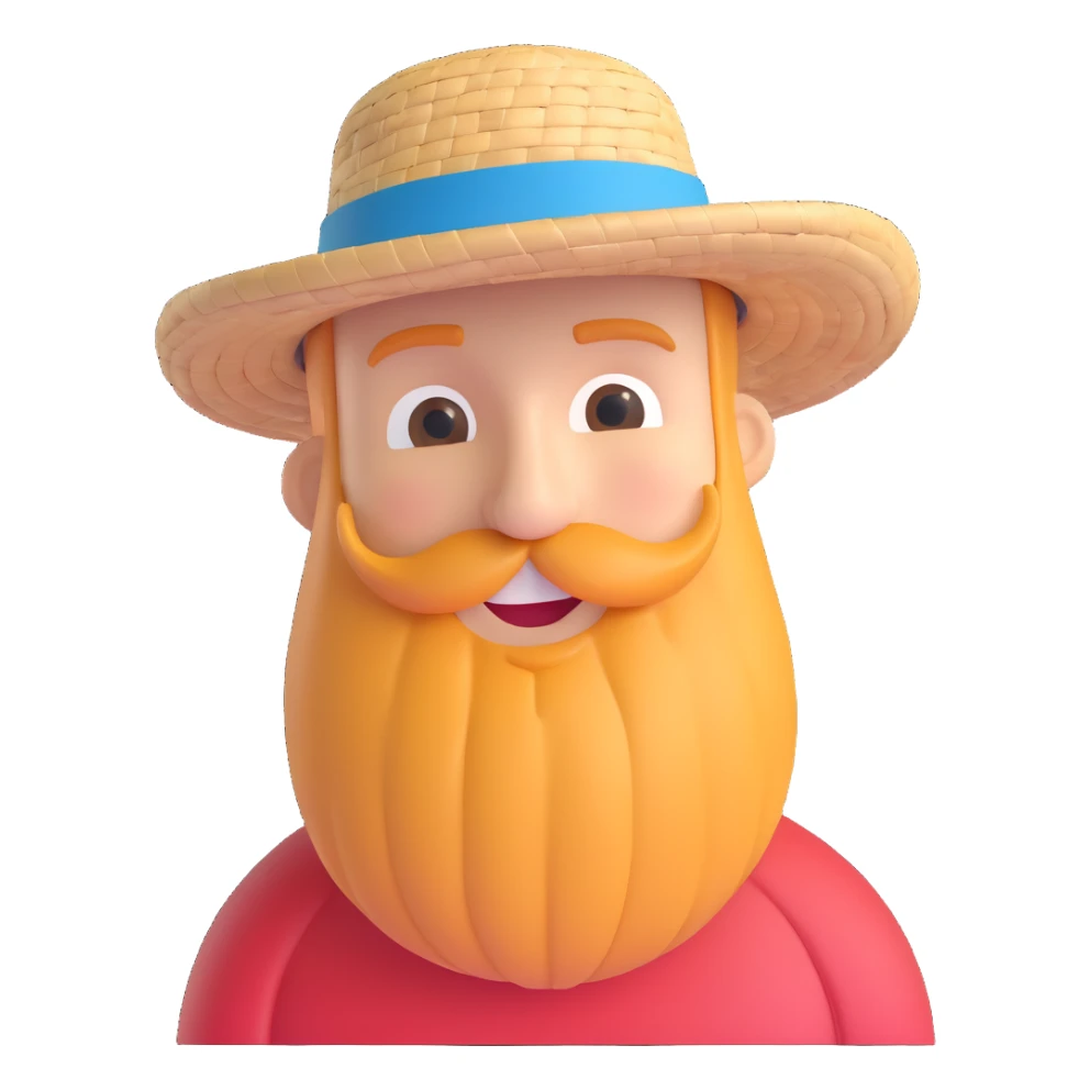 cheerful bearded man wearing a straw hat, traveling, simple background sticker