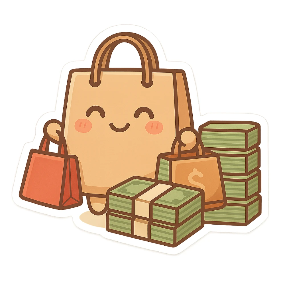 Shopping bags and stacks of money sticker