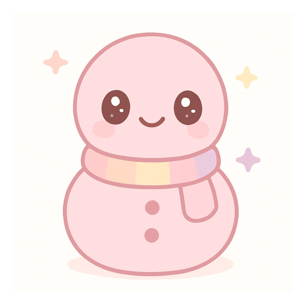 smiling pink snowman with a scarf, kawaii style sticker