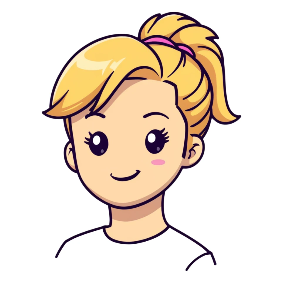 blonde girl with high pony hair, she is making a wink sticker