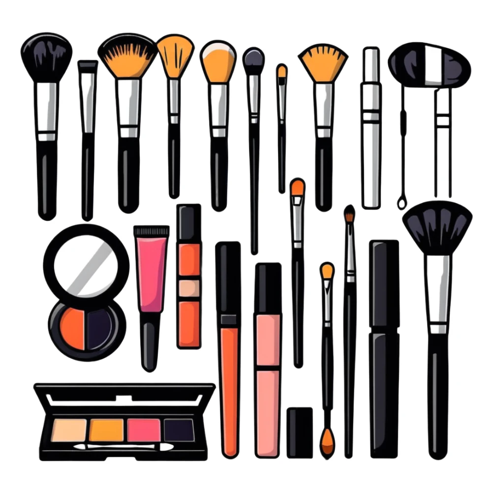 Beauty makeup set with brushes and cosmetics sticker
