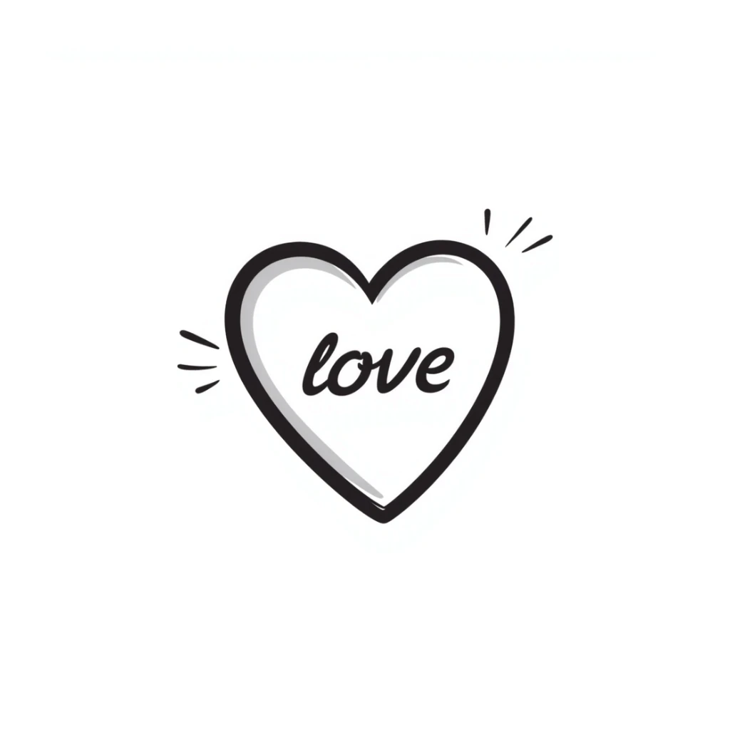 hand-drawn heart with 'love' text sticker
