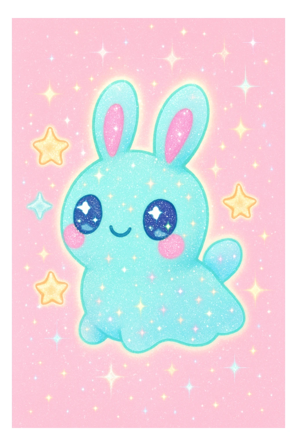 Add more glitter and sparkles, keep kawaii neon style, make the sea bunny shine. sticker
