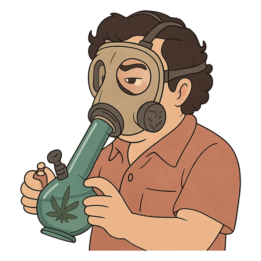 pablo escobar wearing a gas mask cannabis bong sticker