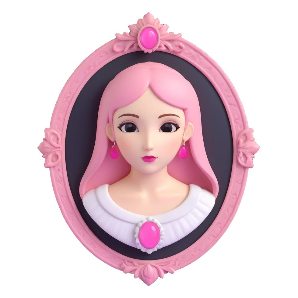 minimal 3D gothic cameo with pink accent, simple and vintage sticker