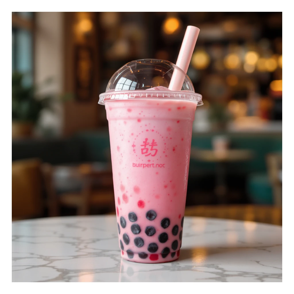 photorealistic elegant pink bubble tea with a gradient pink color, no background sticker