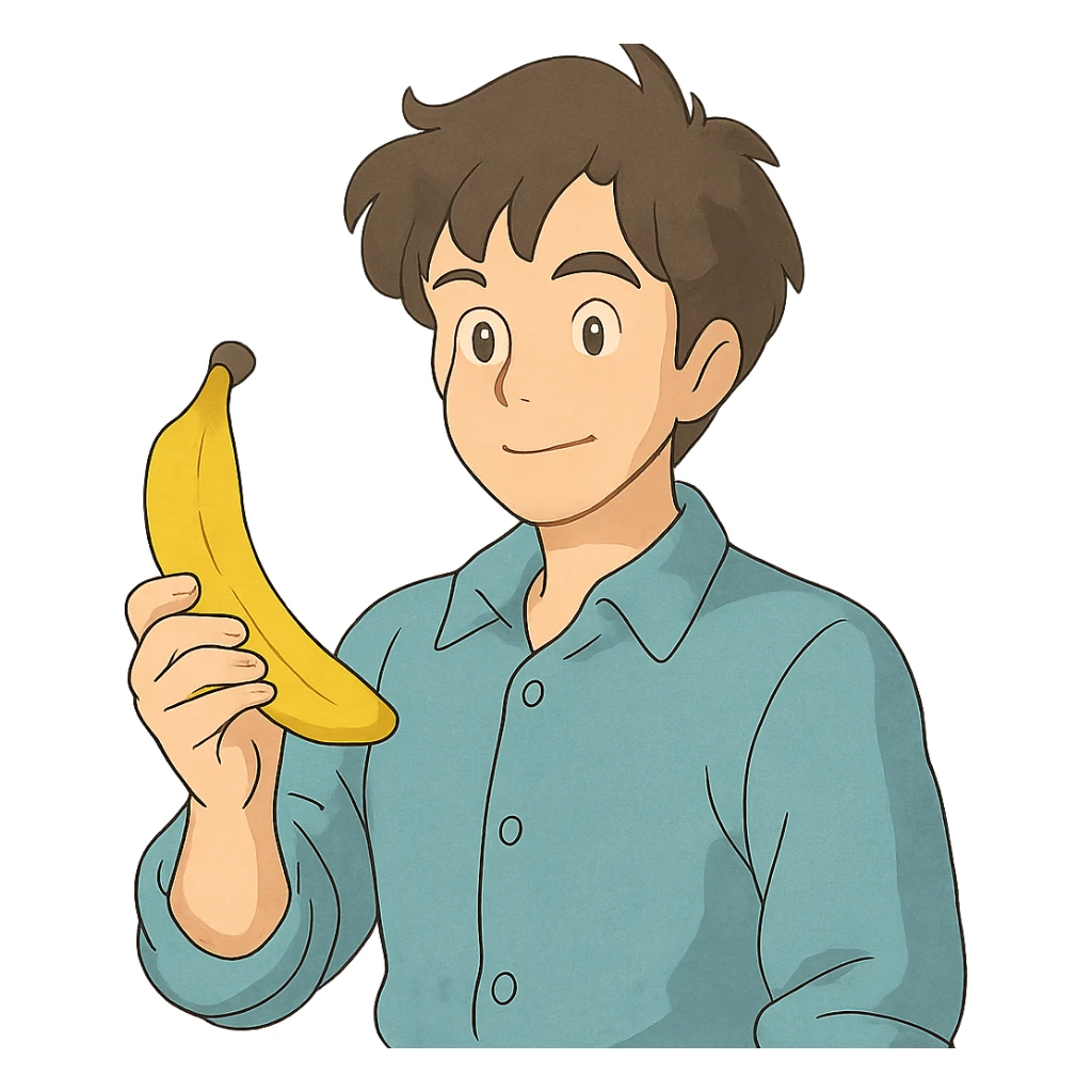 ghibli style guy holding a banana, no background sticker