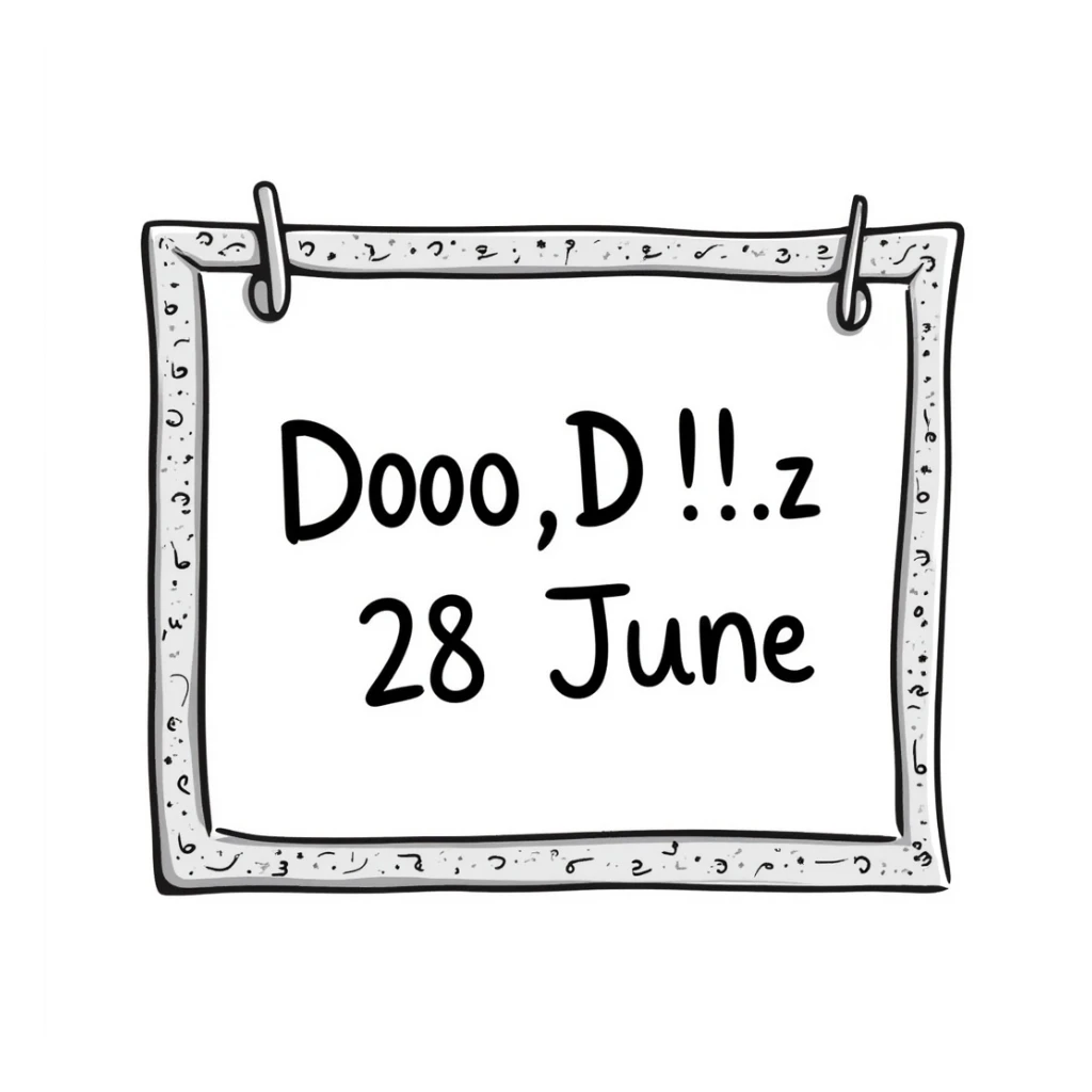 a pinned note with the text '28 June', handwritten style, casual and friendly sticker