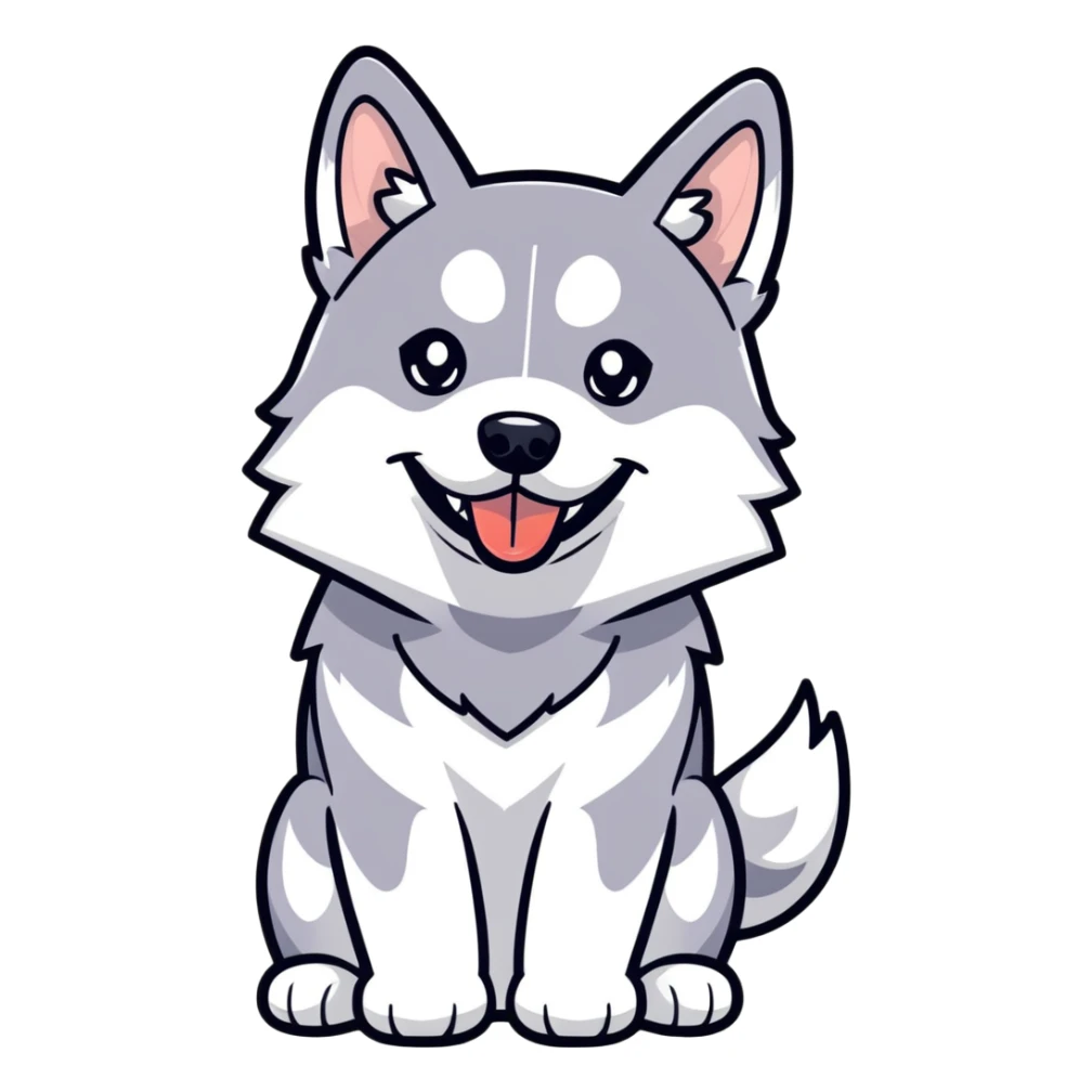 Black and white husky with his tongue sticker
