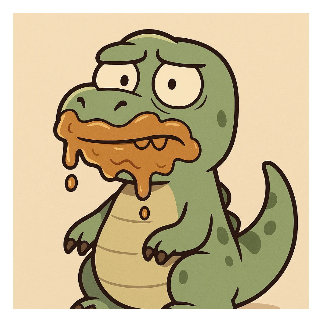 cute style dinosaur with peanut butter smeared on its face sticker