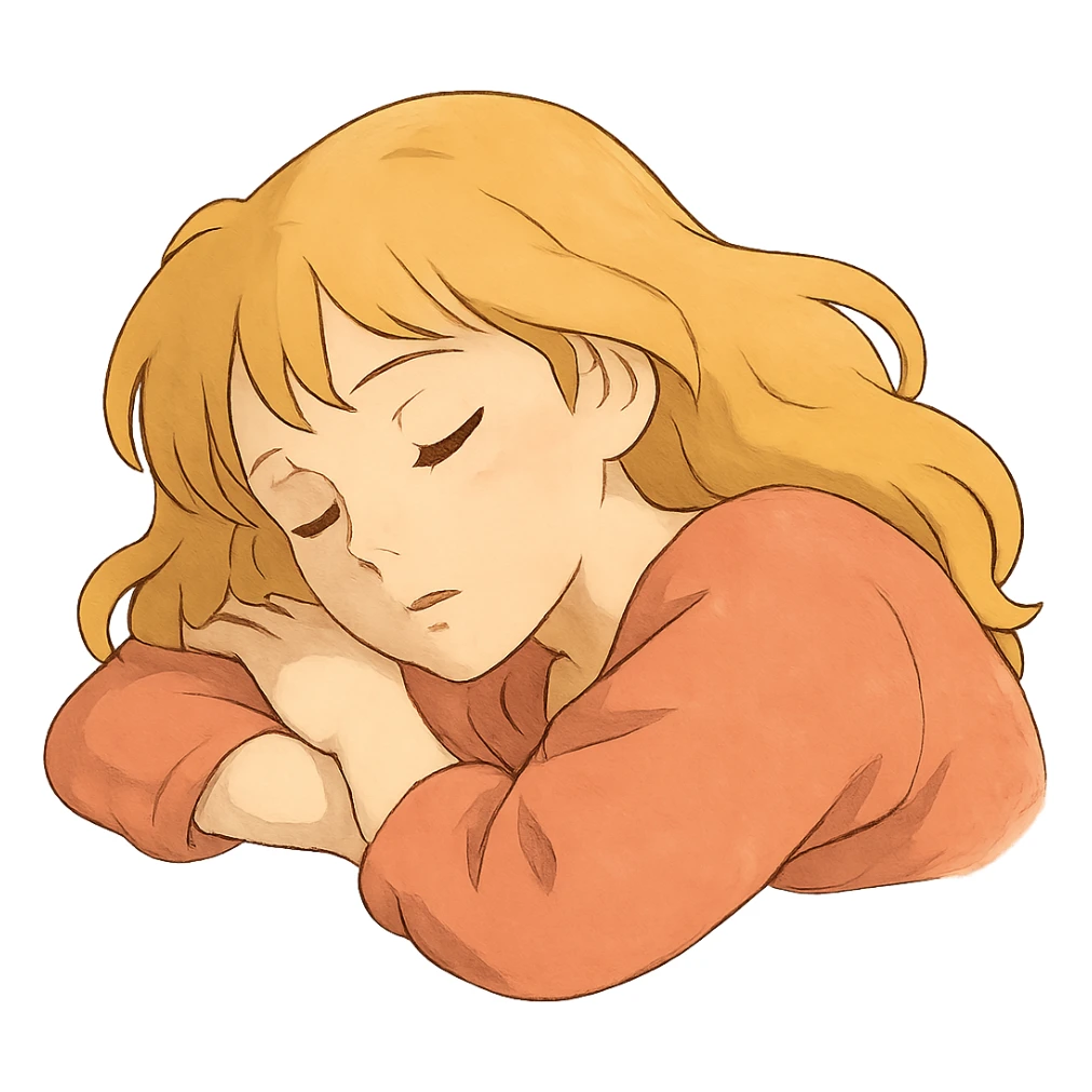 ghibli style woman with blonde hair sleeping sticker