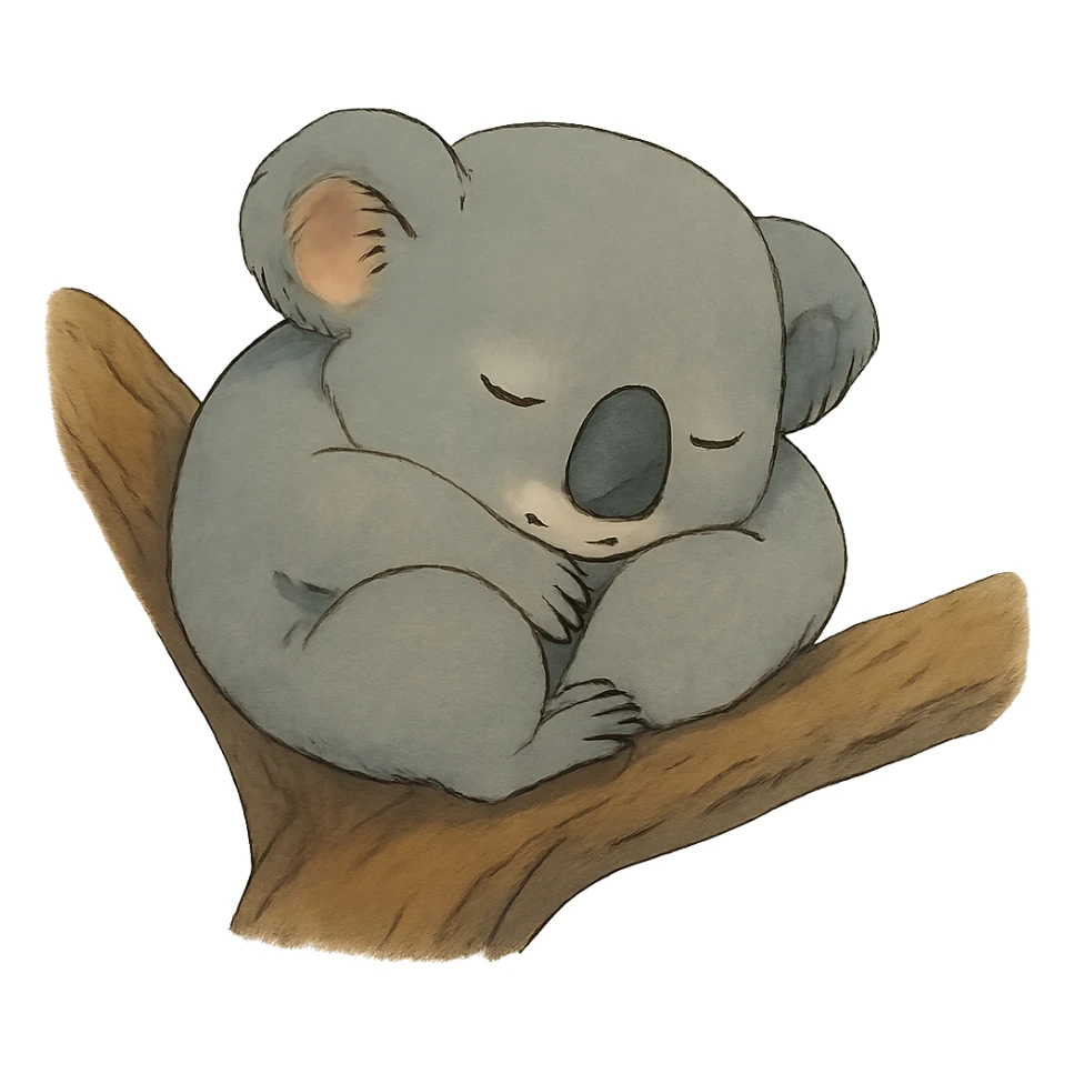 sleeping koala curled up on a tree branch in ghibli style sticker