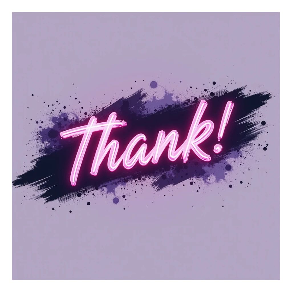 "thank you!" cyberpunk style text splash overlay lavender, streamer overlay, brush-font sticker