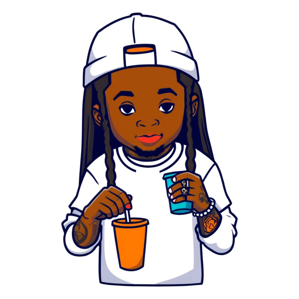 lil wayne with a double cup where one styrofoam cup is stacked inside another sticker