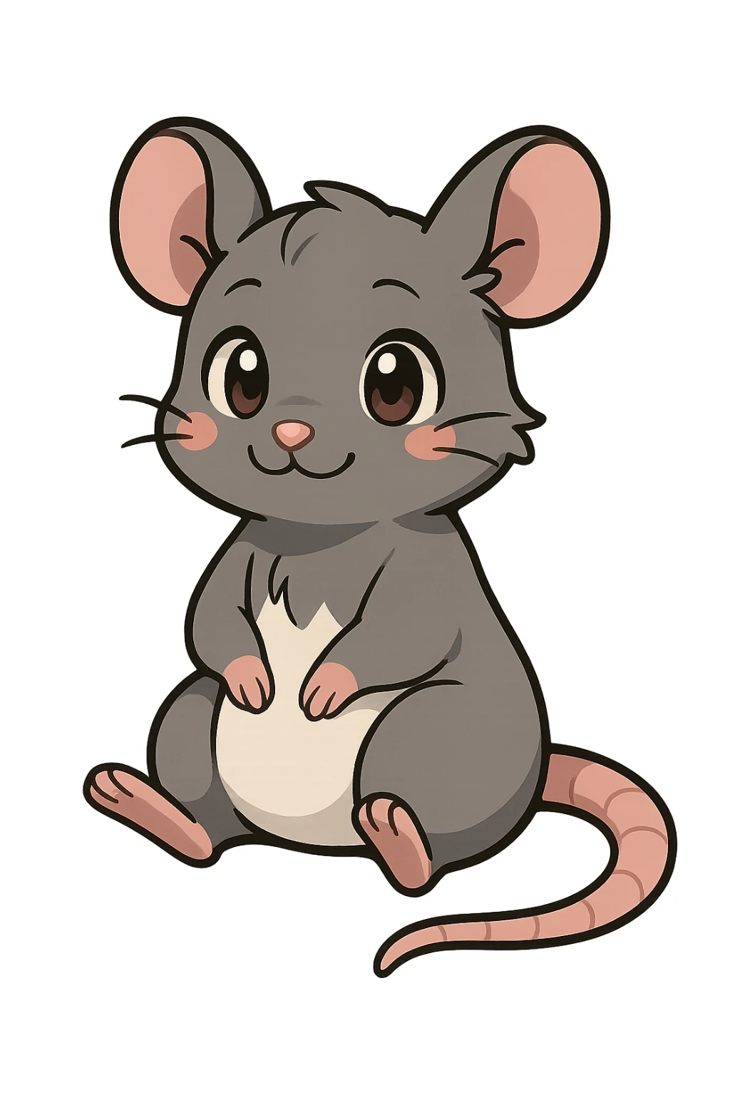 cute anime style rat, adorable expression, clean lines, stylish, no objects or background, just the rat sticker