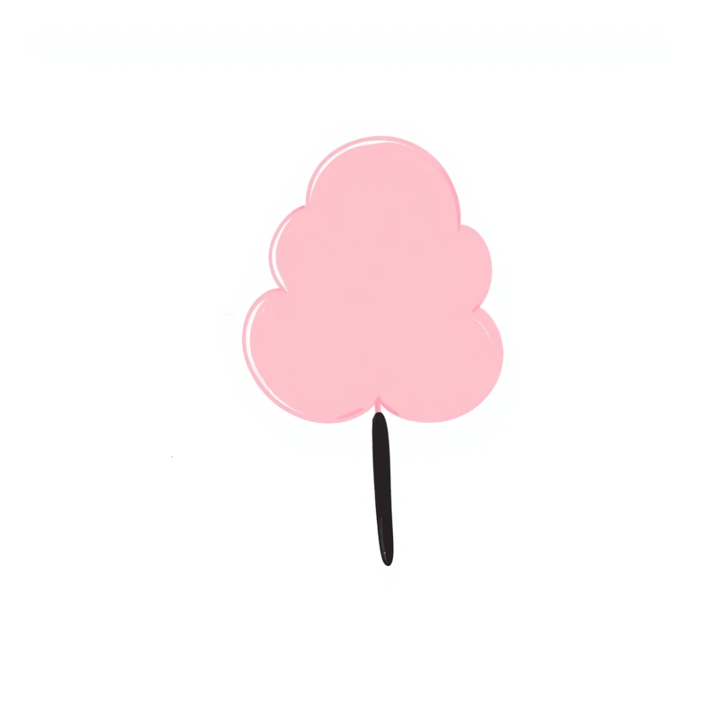 fluffy pastel pink cotton candy on a paper stick, soft and whimsical sticker