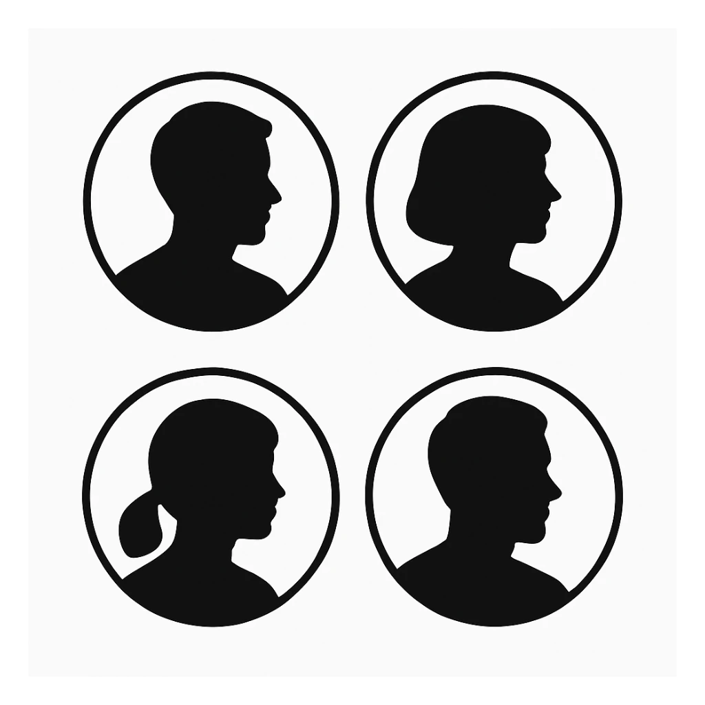 Make the same monochrome default avatars on a white background and change the direction they are facing.
Right now, they are facing 4 o'clock. They need to face 8 o'clock. sticker