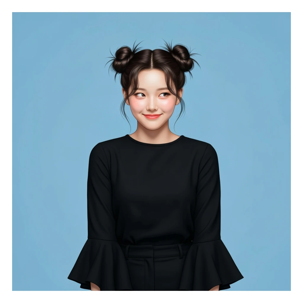 kpop girl with space buns, cute, expressive, minimal sticker